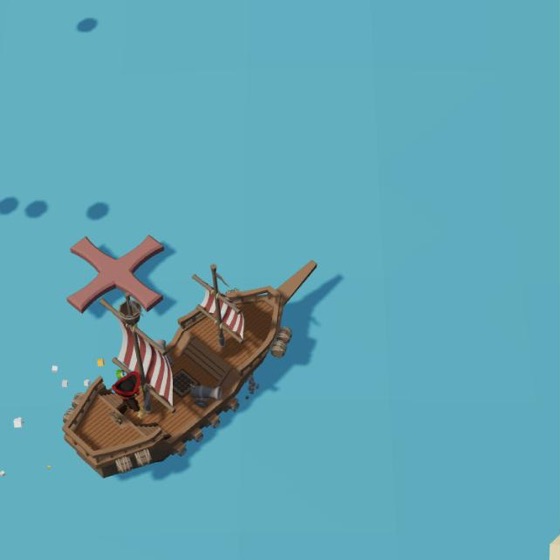 Kraken Seas: a pirate ship dodges a cannonball target on a tropical sea